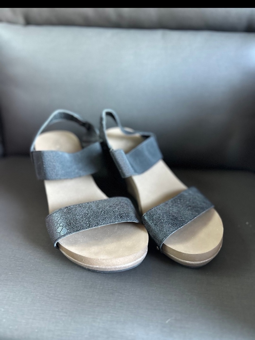 Corkys Black Two-Strap Wedge Sandals